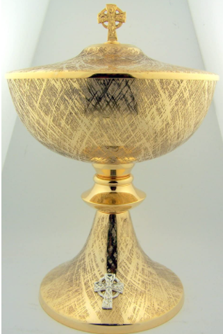 Copón latón dorado tallado 20cm