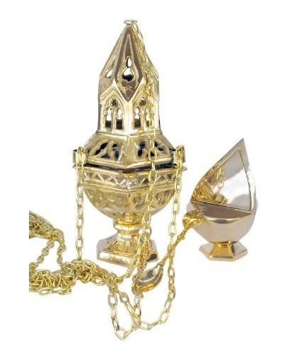 Incensario gótico con naveta Latón Dorado