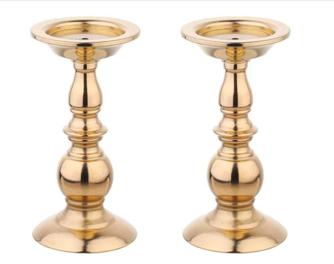 Juego 2 porta cirios dorados (altos)